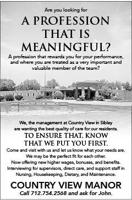 Positions Available at County View Manor