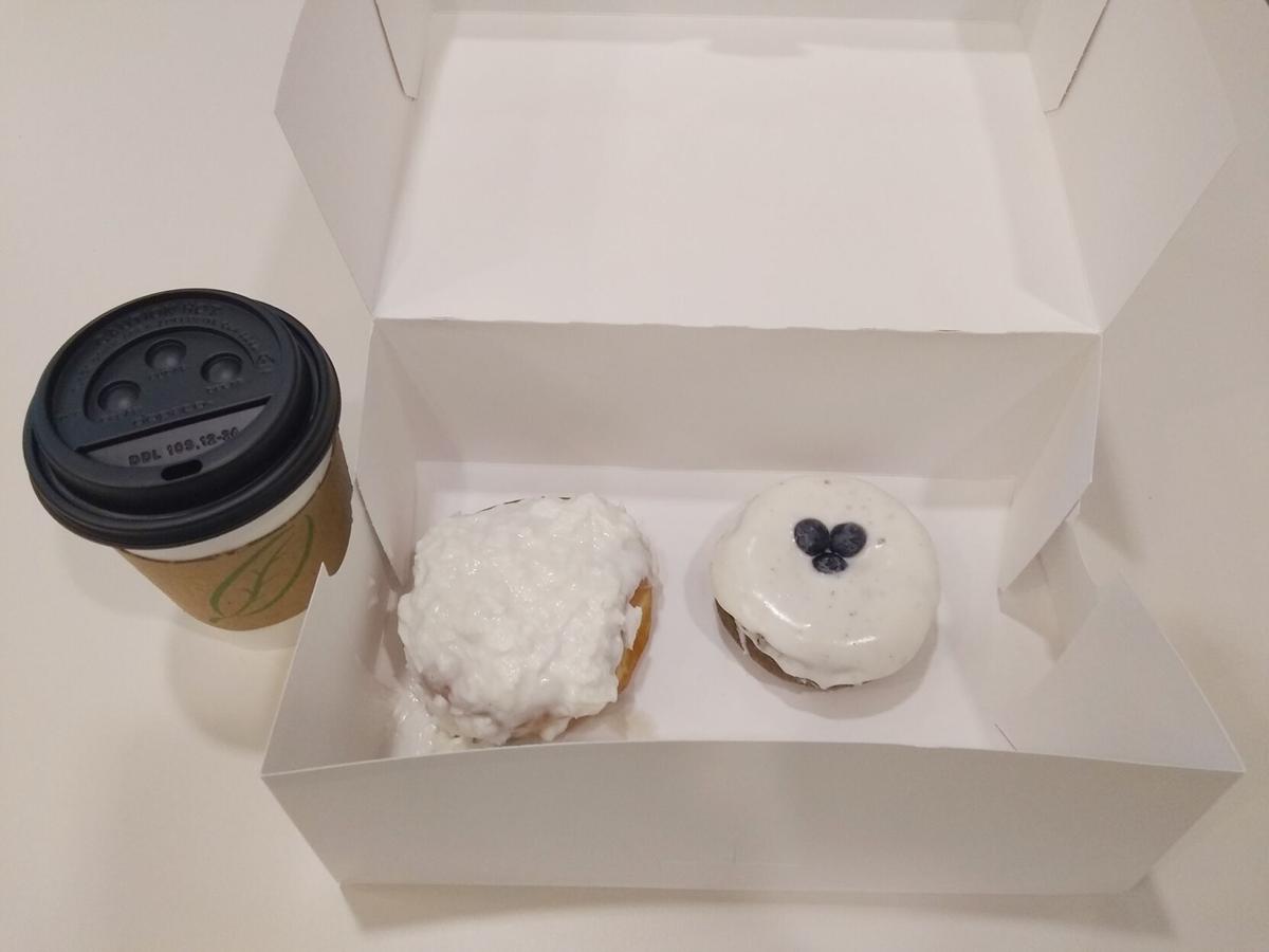 Blueberries and coconut and donuts make a great match