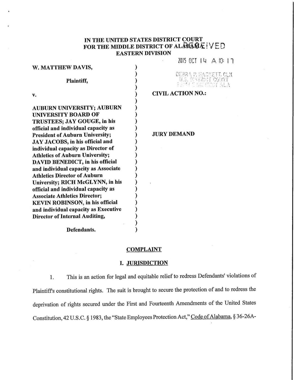 Former Auburn University employee files lawsuit against Auburn