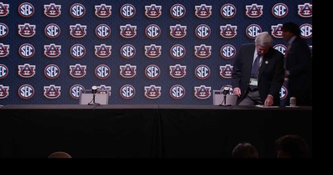 Auburn quarterback Byrum Brown speaks at SEC Media Days in Tampa