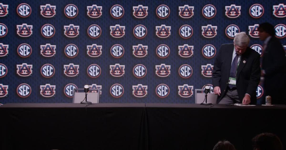 Auburn quarterback Byrum Brown speaks at SEC Media Days in Tampa