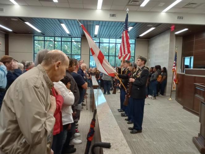 In spite of rain, the City of Auburn packs out courtroom for Veterans Day ceremony