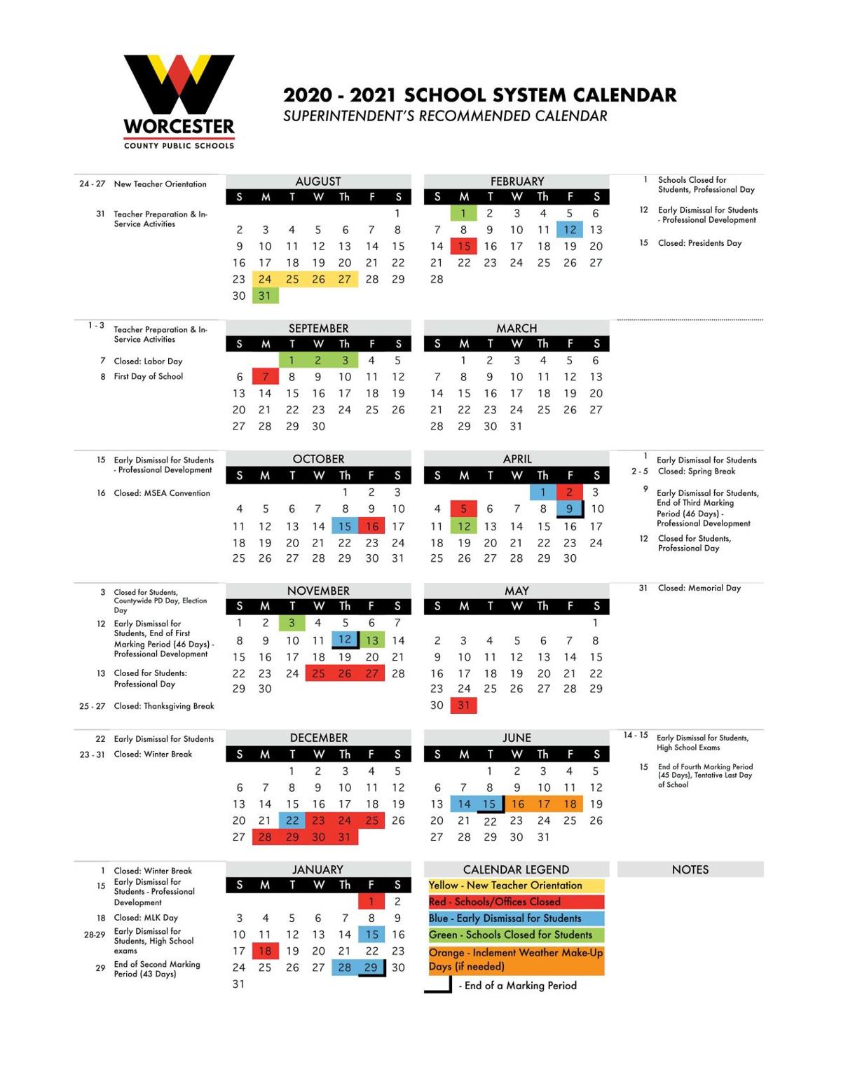 Wcps Board Of Education Approves 20 21 Calendar News Oceancitytoday Com