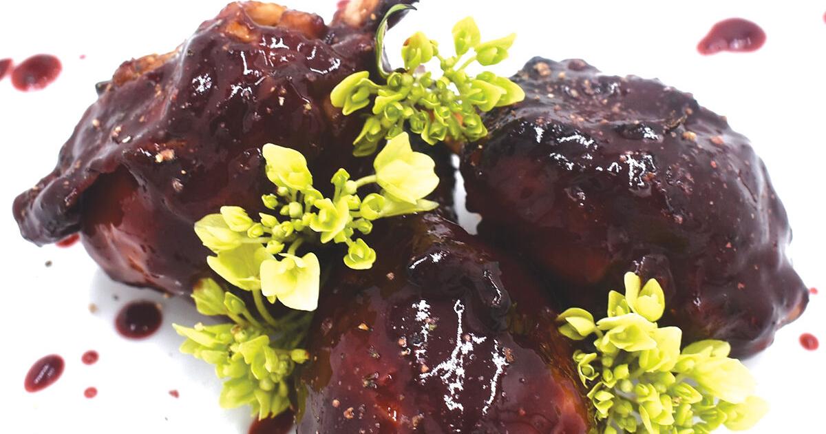 Blackberry barbequed chicken lollipops