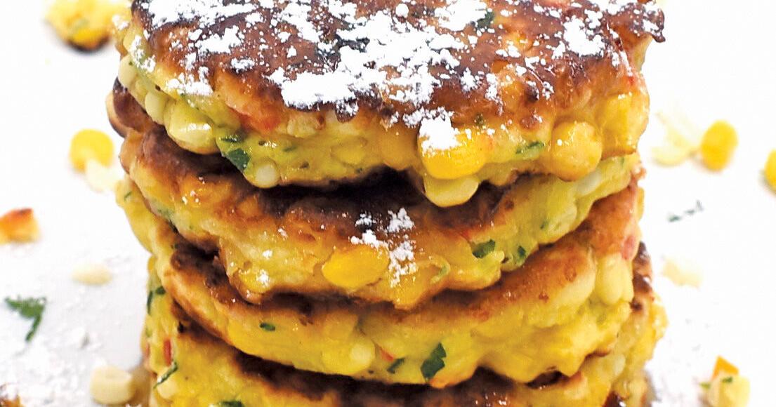 Corn fritter pancakes with syrup