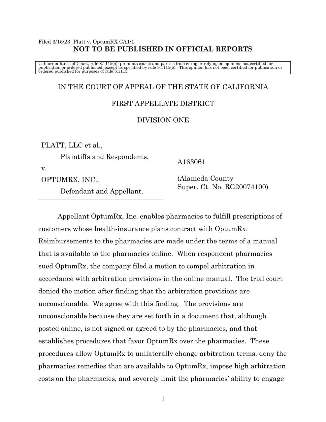 Platt v OptumRX