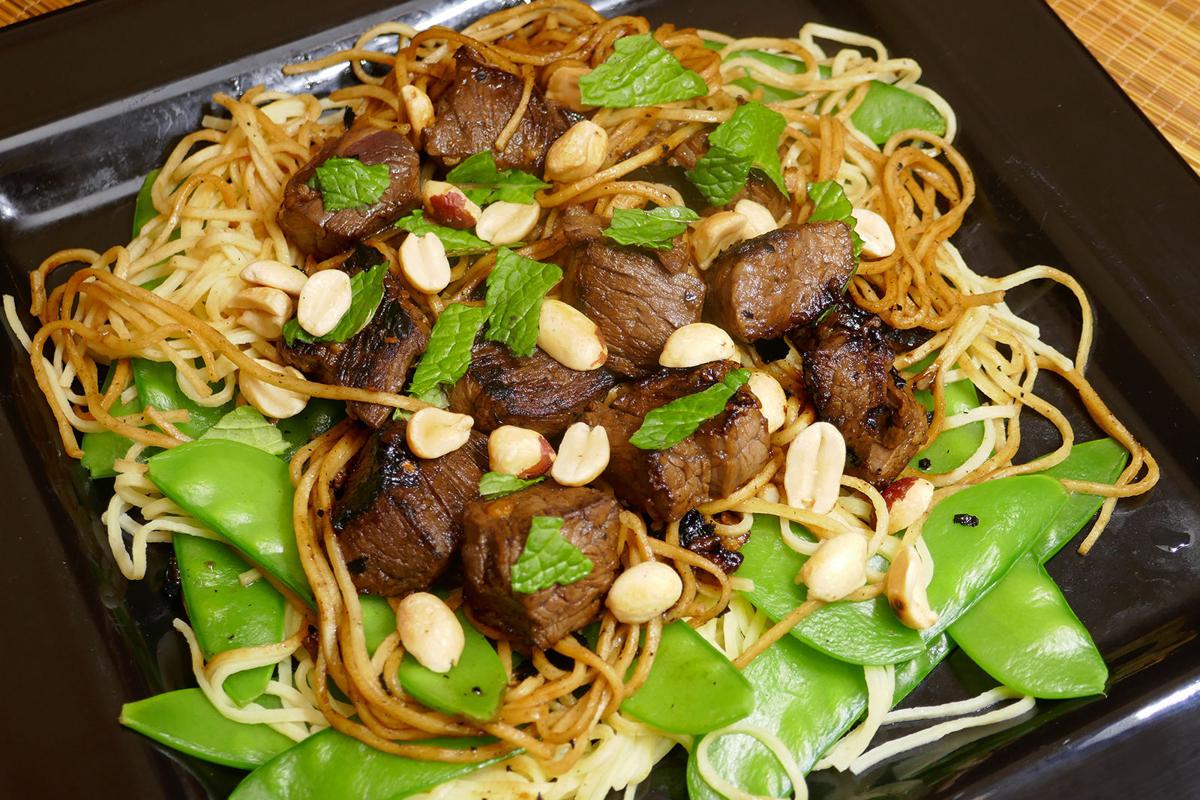 Vietnamese shaking beef and noodles.