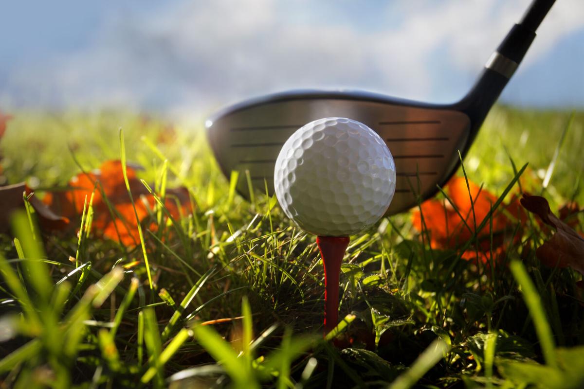Golf club and ball in grass