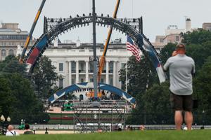 Construction is underway on a temporary arena that will host the UFC Freedom 250 at the White House in Washington