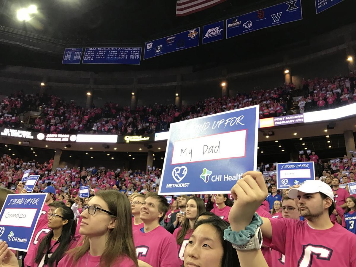 Creighton Bluejay and his mom celebrate win over cancer at Pink Out game
