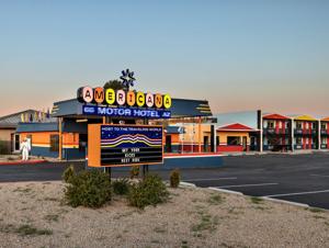 The Americana Motor Hotel on Route 66 in Flagstaff evokes the nostalgia of 1950s and 60s trips on the Mother Road.