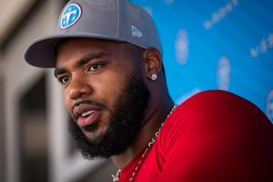 Tennessee Titans defensive tackle Jeffery Simmons speaks after mandatory minicamp at Vanderbilt Health Football Center in