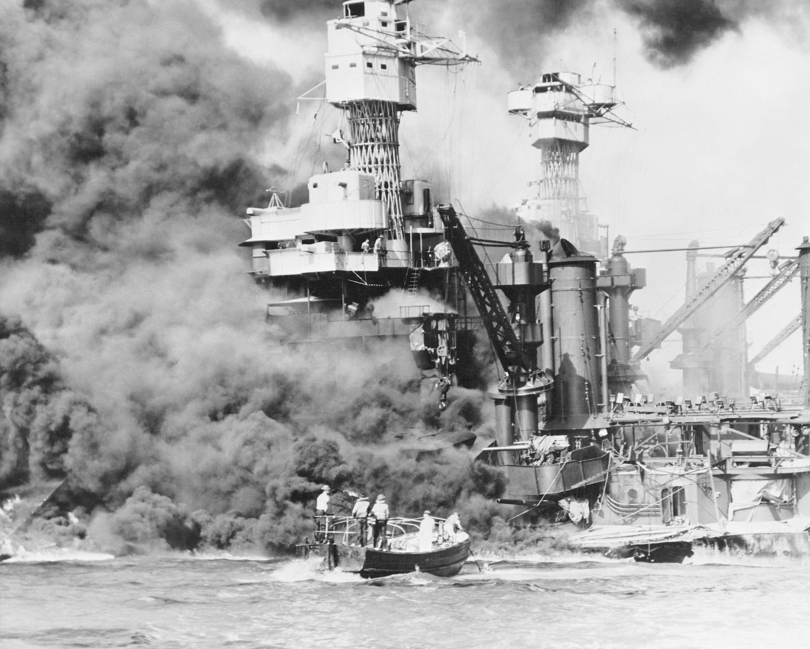 Sailors attempt to put out fires on USS West Virginia Pearl Harbor Photo Print