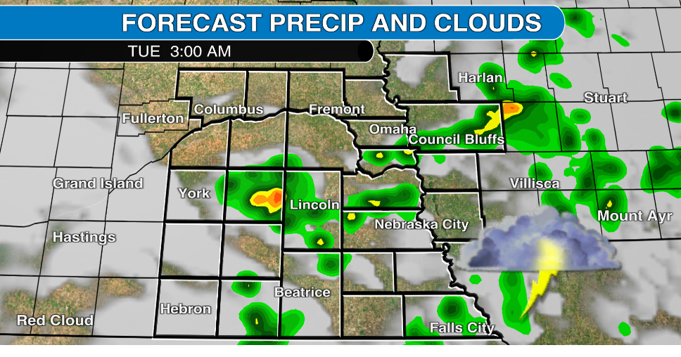 Showers & storms tonight thru Tuesday in southeast Nebraska