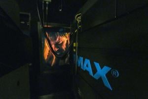 The Odyssey trailer plays at the newly renovated IMAX theater in Providence Place during the run of Project Hail Mary.