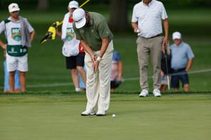 Michael Block sinks a putt at the second round of the Dick's Sporting Goods Open at the En-Joie golf course