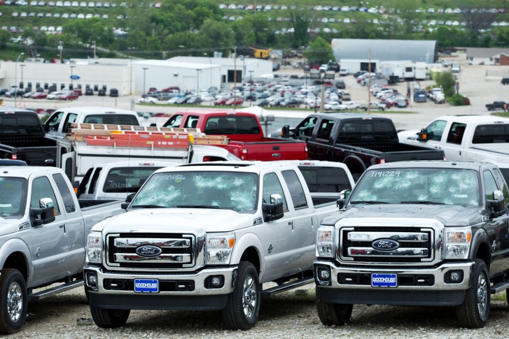 Hail damaged ford trucks