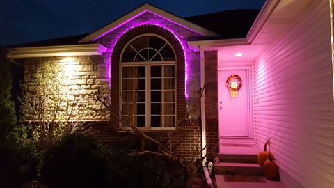 pink light outside house