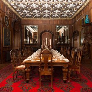 The dining room at Duns Castle in Scotland. It has been the home of the Hay family since 1696. The current owners, Alick and Aline Hay, live in private quarters within the castle and play an active part in the management of the estate and in welcomin