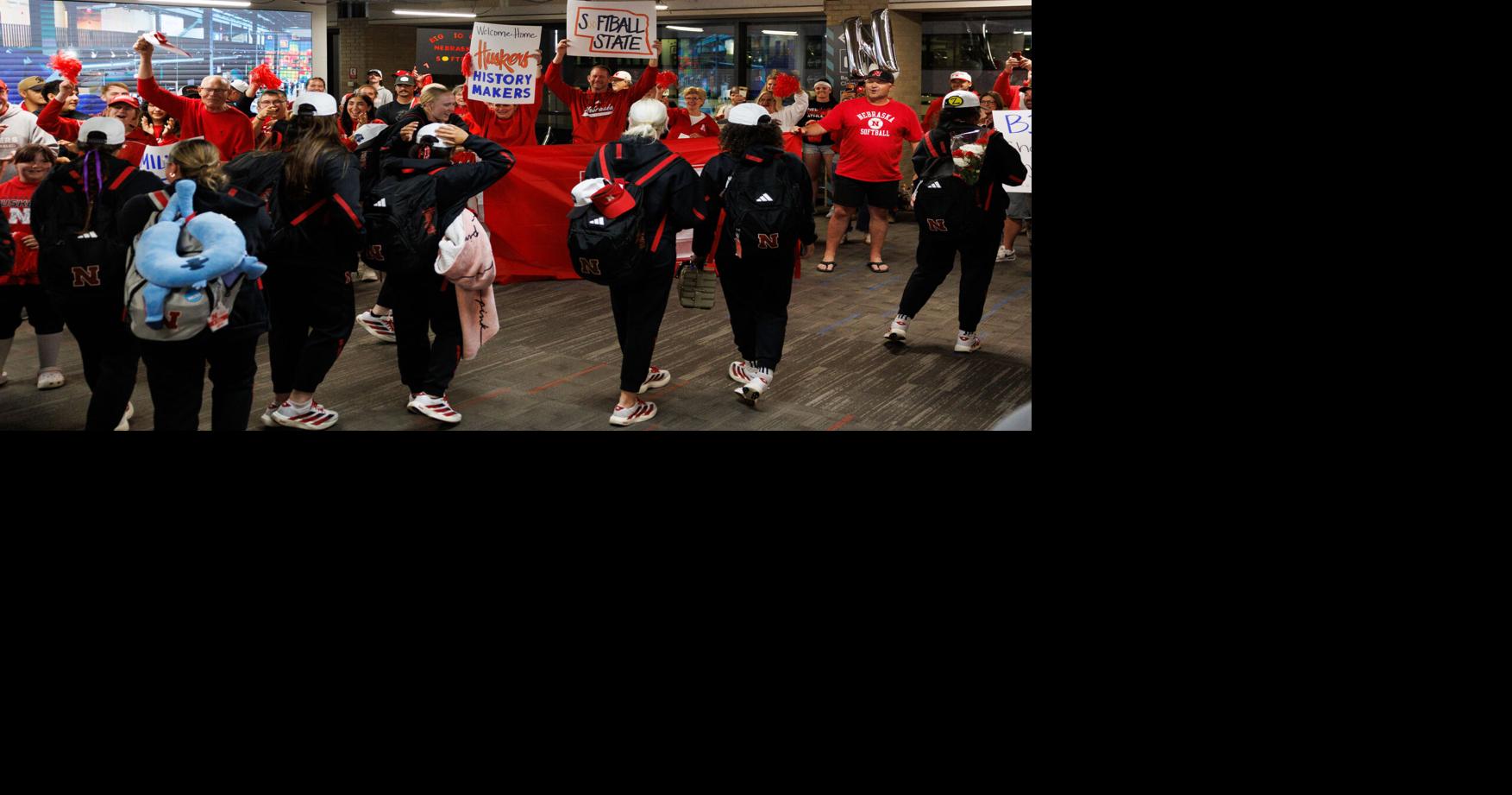 Photos: Nebraska softball greeted at Eppley Airfield by family and fans after clinching Big Ten regular season championship