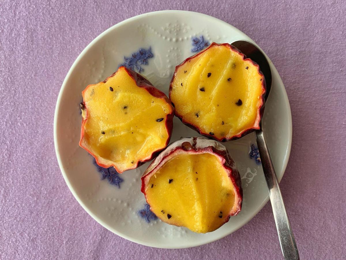 The floral tang of passion fruit is ideal in an ice-cold sorbet, the perfect treat to cool you off in a heatwave.