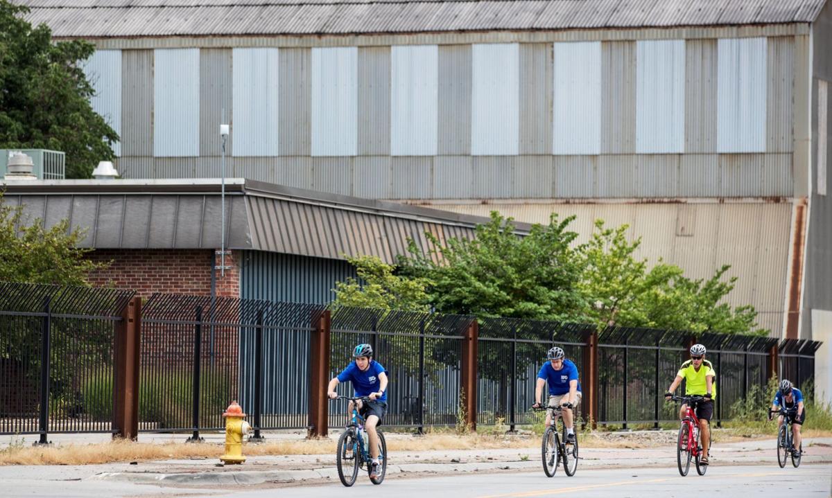 Cyclists riding