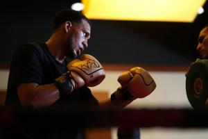 David Benavidez, the WBC world light heavyweight champion works out in front of a public audience at Vee Quiva Casino on March