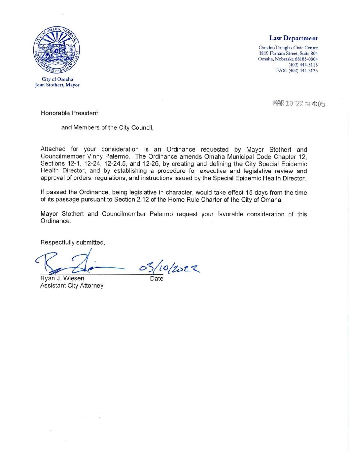 Omaha ordinance creating epidemic director