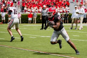 Georgia running back Dante Dowdell (22) during Georgia’s annual G-Day spring game on Dooley Field at Sanford Stadium in Athens, Ga., on Saturday, April 18, 2026. (Tony Walsh/UGAAA)