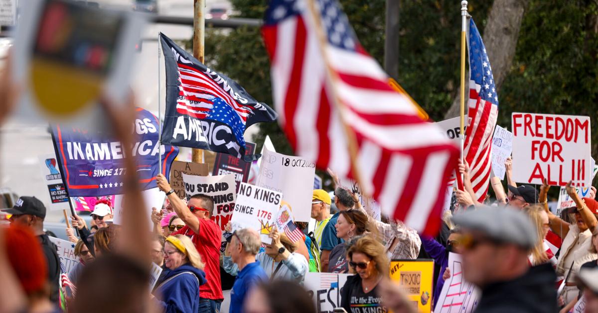 Demonstrators fill Turner Park in midtown Omaha for 'No Kings' protest