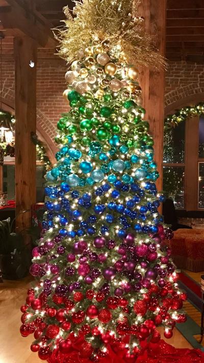 the tree starts with gold starburst and graduates to bulbs in shades of gold green turquoise royal blue purple and red - Royal Blue And Gold Christmas Decorations the tree starts with gold starburst and graduates to bulbs in shades of gold green turquoise royal blue purple and red - Royal Blue And Gold Christmas Decorations