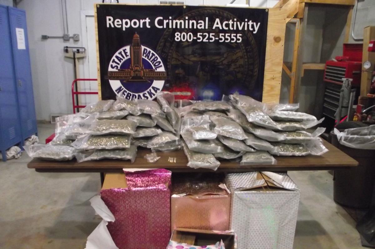 Nebraska State Patrol finds 68 pounds of marijuana in gift-wrapped boxes.