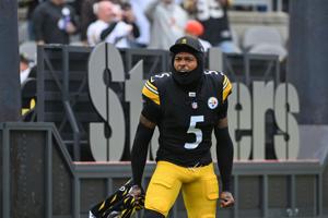 Oct 12, 2025; Pittsburgh, Pennsylvania, USA; Pittsburgh Steelers cornerback Jalen Ramsey (5) takes the field for a game against the Cleveland Browns at Acrisure Stadium. Mandatory Credit: Barry Reeger-Imagn Images