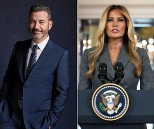 First lady Melania Trump, right, criticized Jimmy Kimmel for calling her an "expectant widow" on his show last week, prior to a shooting at the White House Correspondents' dinner.
