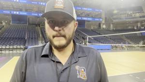 Justin Frommer reacts to Nebraska volleyball's sweep of DePaul