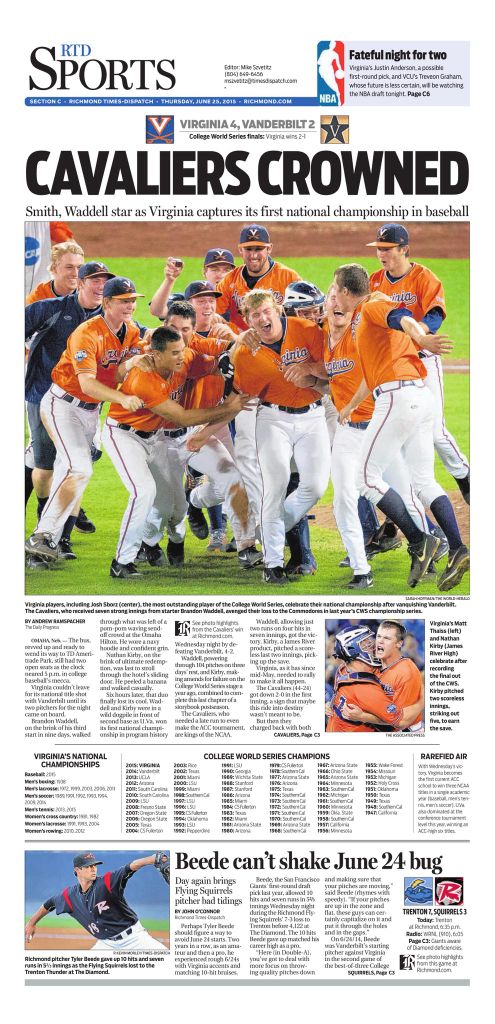 A look at Virginia's championship through newspaper front pages