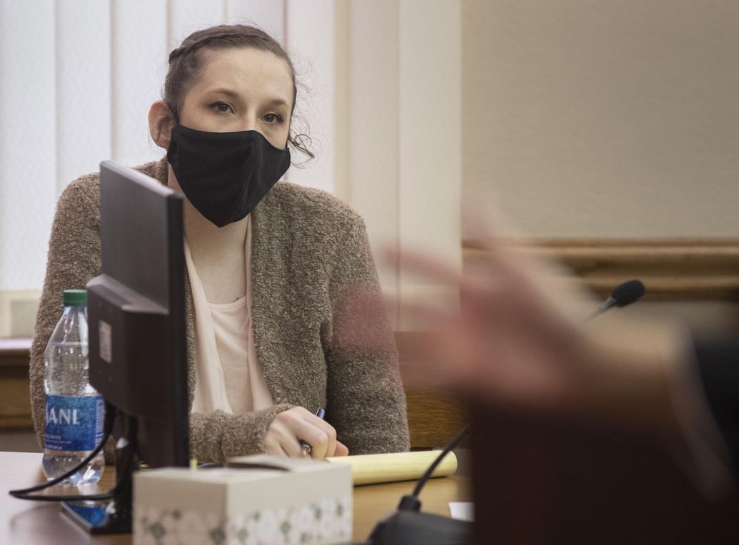 Bailey Boswell averts her eyes as jurors see Sydney Loofe's autopsy photos