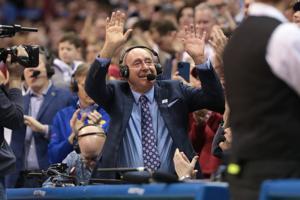 ESPN analyst Dick Vitale is recognized for his return to Allen Fieldhouse during Saturday's game against Indiana.