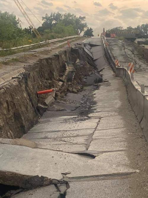 Section of Main Street washes out in Murray, Nebraska