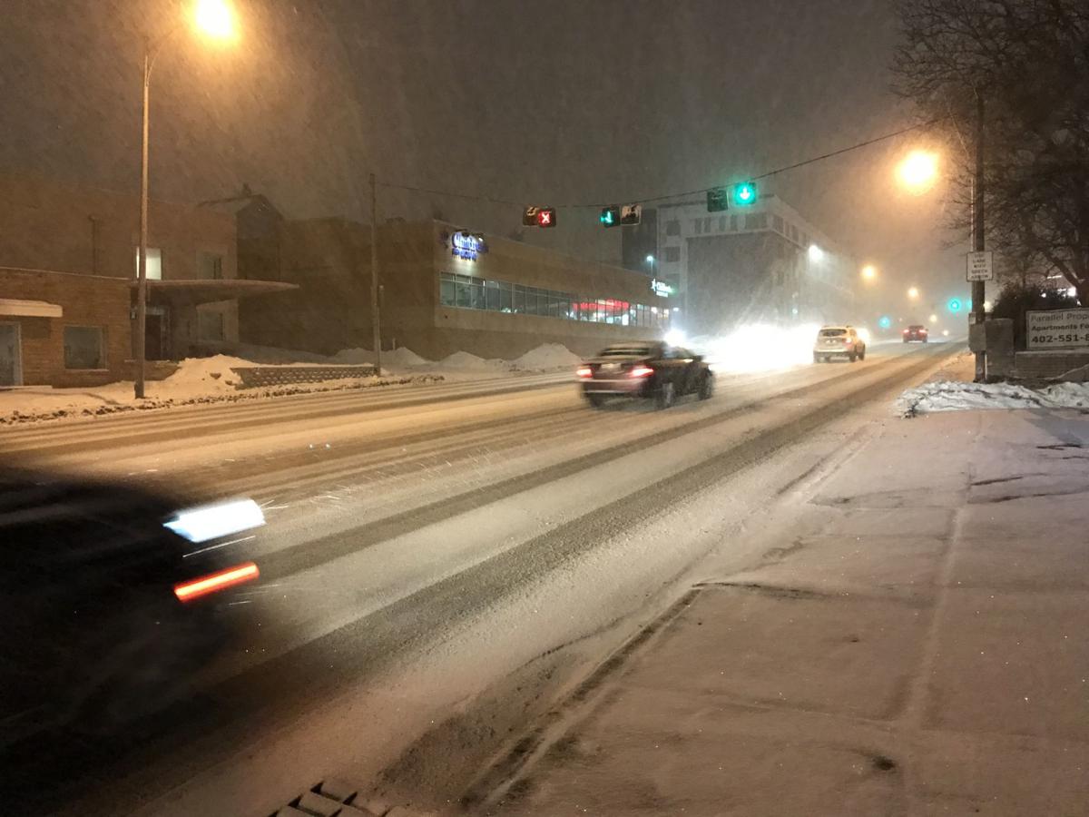 Snow falling in Omaha, Lincoln; eastern Nebraska, western Iowa in