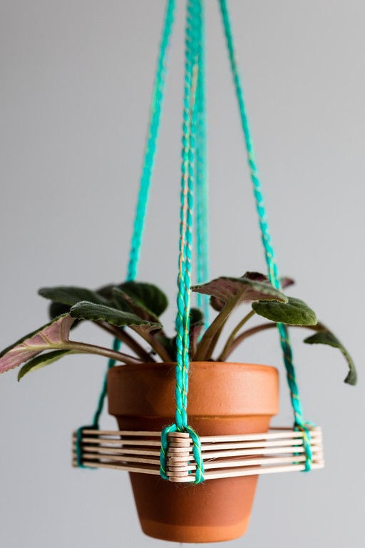 Popsicle stick hanger terracotta planter