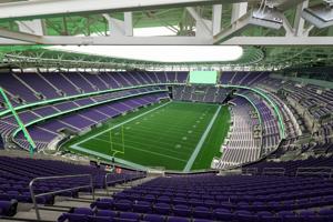 The view from the 200- level seats at Northwestern University’ s nearly finished Ryan Field on Sept. 14, 2026, in Evanston, Ill..