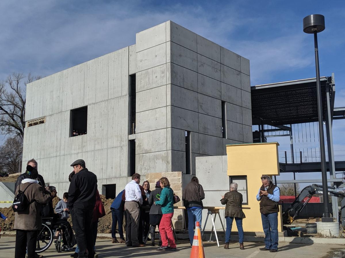 Crowd in front of Tri-Faith Center
