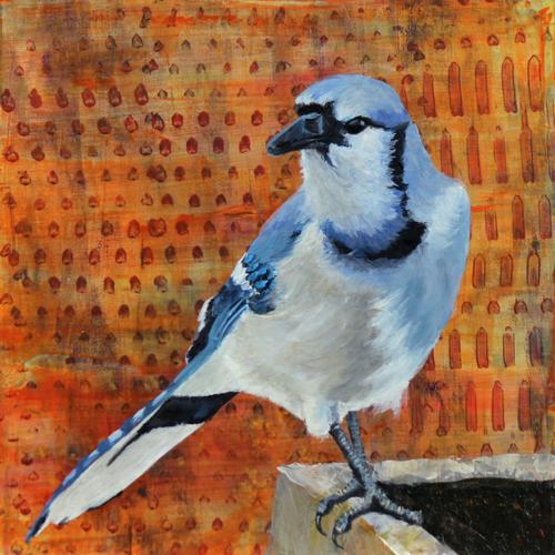 Flying Blue Jay Painting