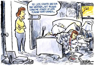 Jeff Koterba’s latest cartoon: Late starts, not lazy starts