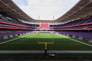 The view facing from the south end zone of Northwestern University’ s nearly finished Ryan Field on Sept. 14, 2026, in Evanston, Ill..