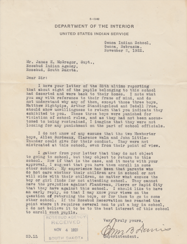 Samuel Davis letter, Nov. 2, 1922