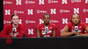 Nebraska's Bergen Reilly, Jayden Robinson and Manaia Ogbechie after Red-White Scrimmage