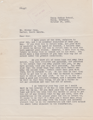 Samuel Davis letter, Oct. 27, 1922