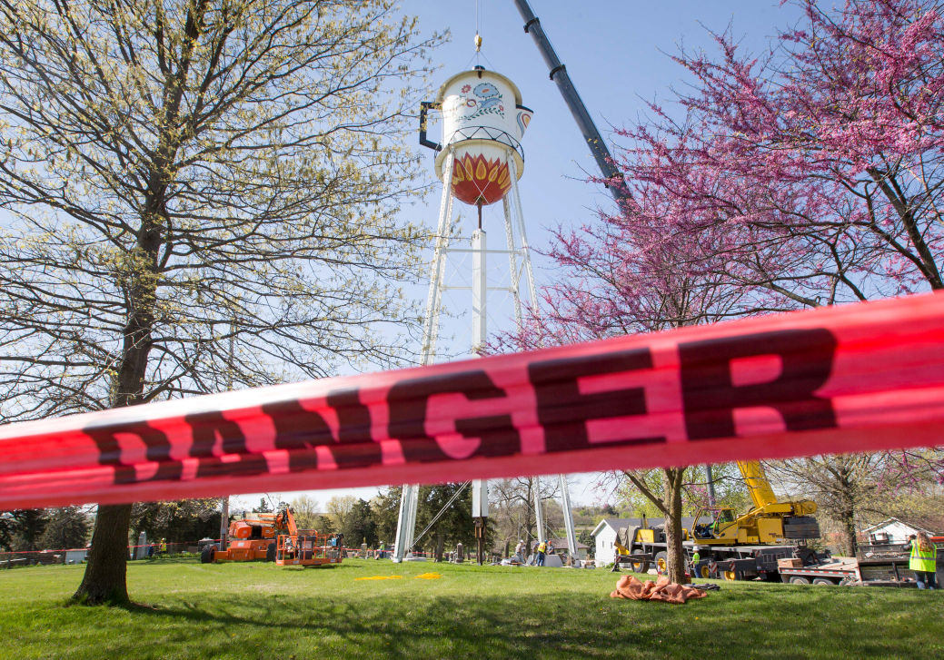 Iowa town's 101yearold, Swedishcoffeepotlooking water tower grounded Iowa